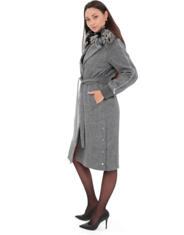 Genuine Silver Fox Wool Blend Coat
