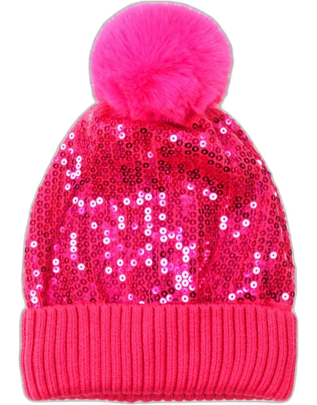 Sequin Embellished Pom Pom Beanie
