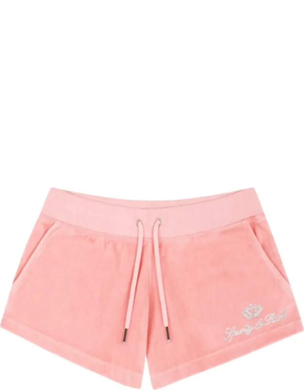 Velour Crystal Logo Cotton Shorts