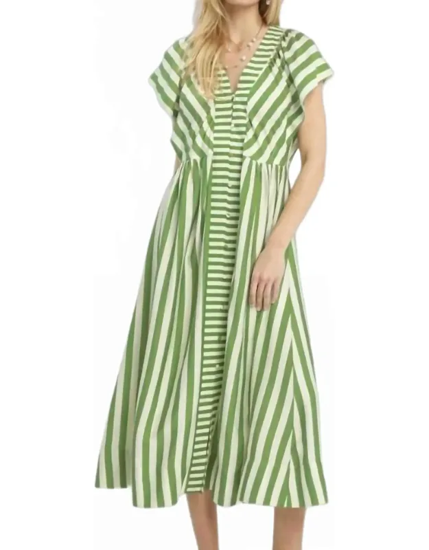 Striped Button-front Midi Dress