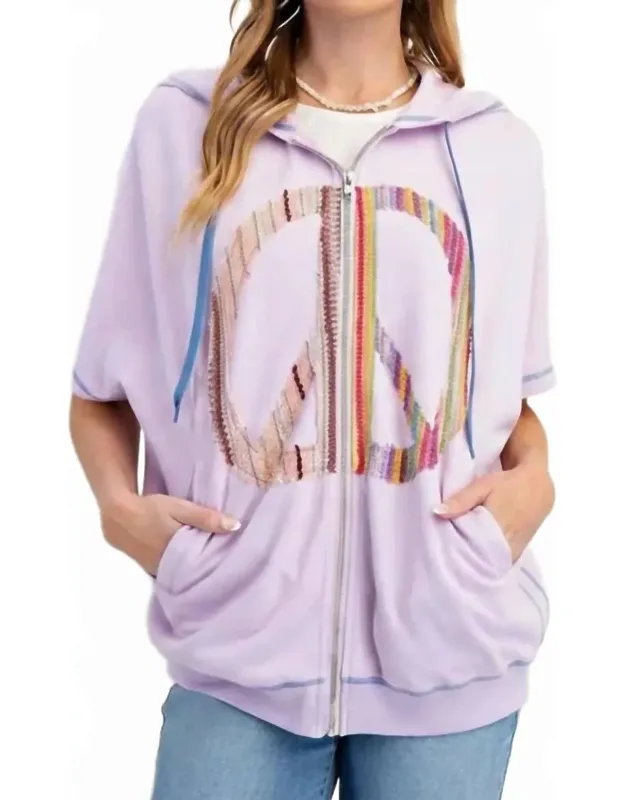 Peace Patch Zip Up Short Sleeve Hoodie