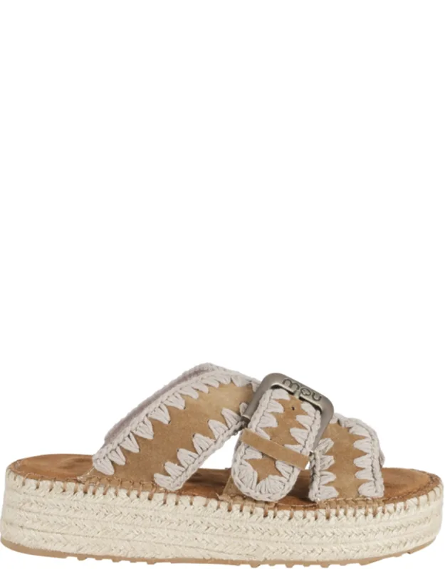 Jute Crochet Trim Adjustable Strap Suede Sandals