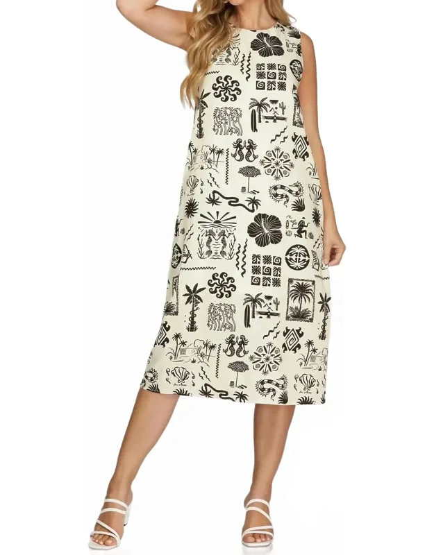 Sleeveless Woven Print Midi Dress