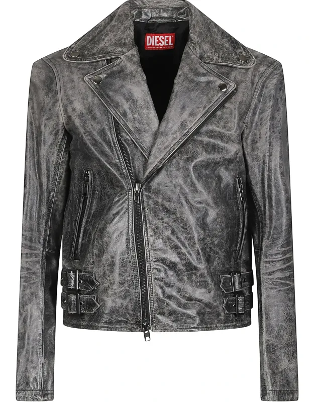Distressed Leather Biker Jacket