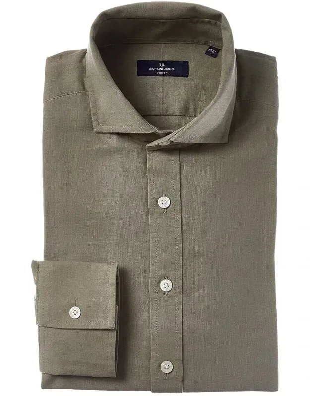 Regular Collar Single Cuff Linen-blend Dress Shirt