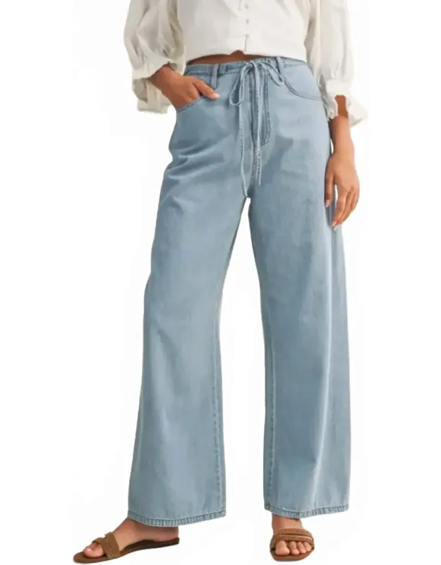High Waist Drawstring Wide Leg Jeans