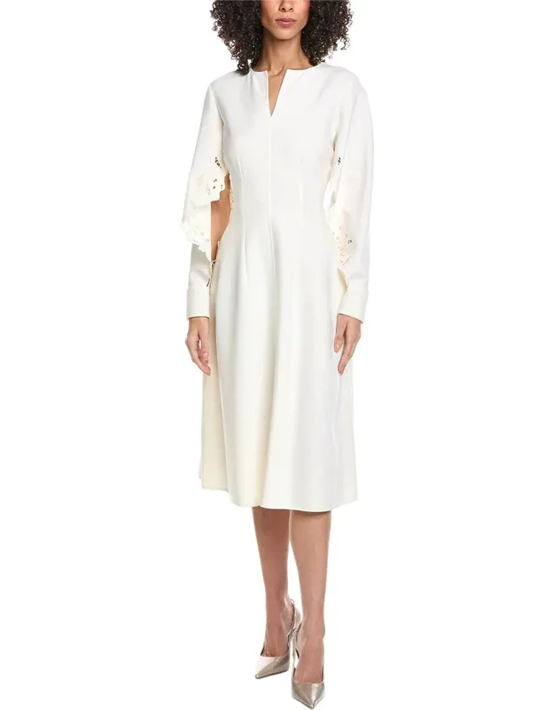 Floral Detail Silk-lined Wool-blend Midi Dress