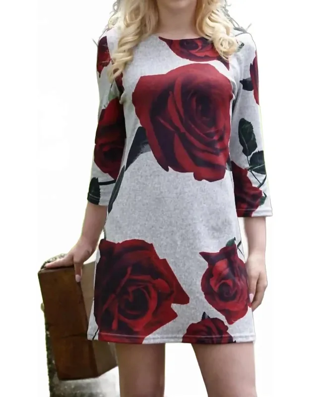 Rose Print Heathered Sweater Dress
