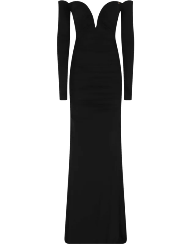 Long Thick-draped Viscose-blend Evening Dress