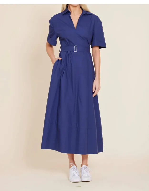 Belted Collar Midi Dress