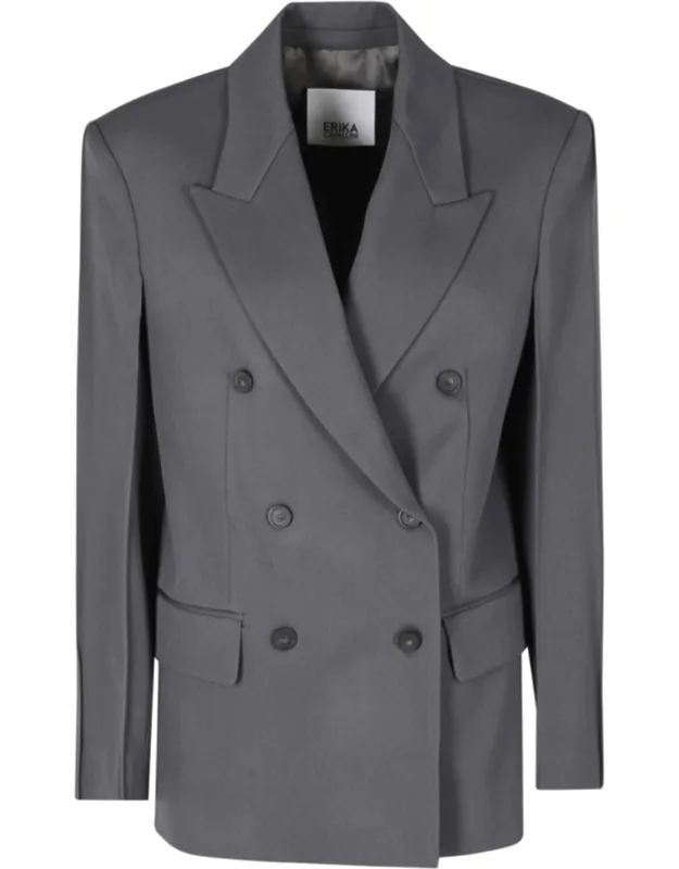 Ambra Double-breasted Structured Shoulders Wool Blazer