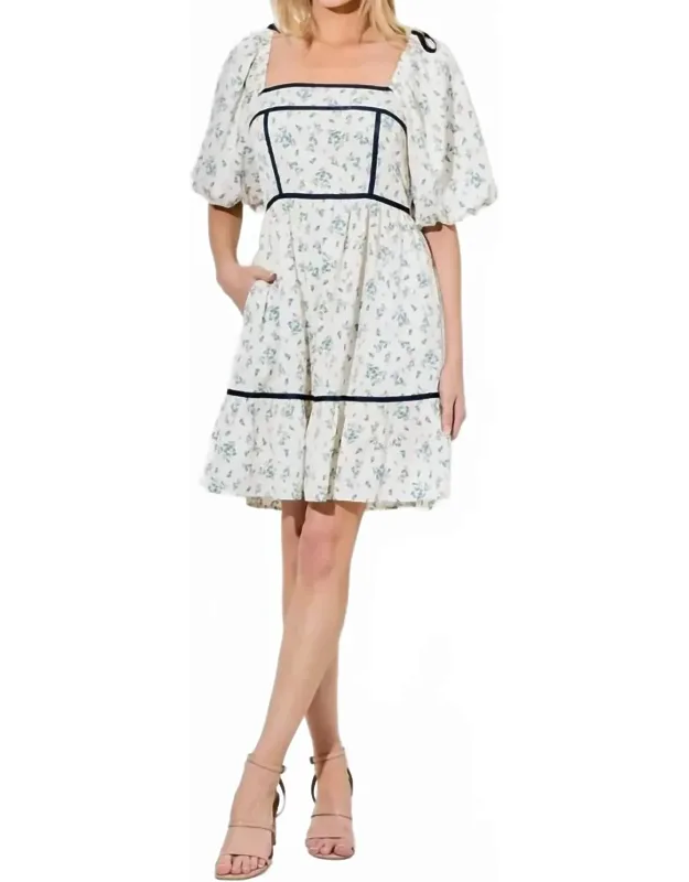Floral Square Neck Bubble Sleeve Mini Dress