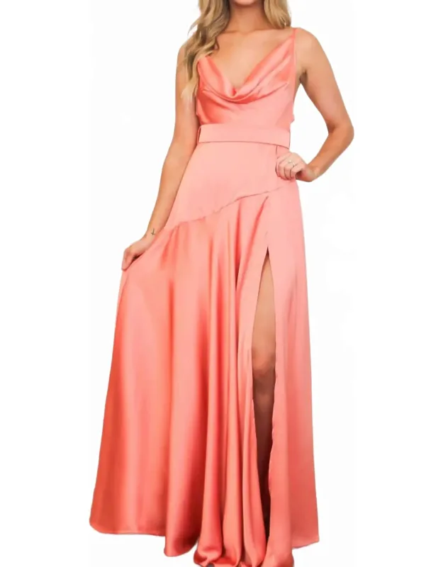 Cowl Neck Satin Maxi Dress