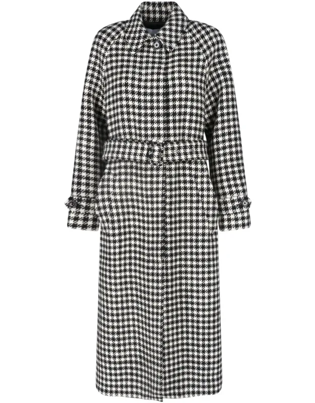 Wool Houndstooth Belted Coat