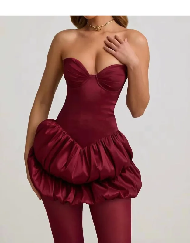 Satin Bubble Hem Corset Mini Dress