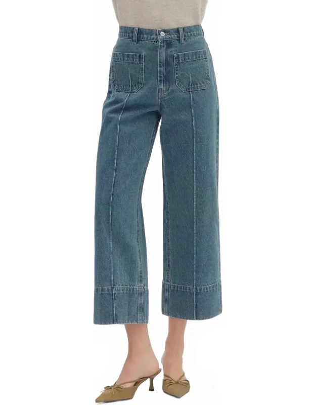 Cuffed Wide-leg Ankle Denim Pants