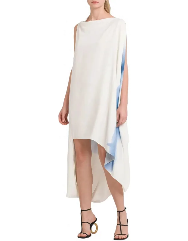 Degrade-print Draped High-low Dress