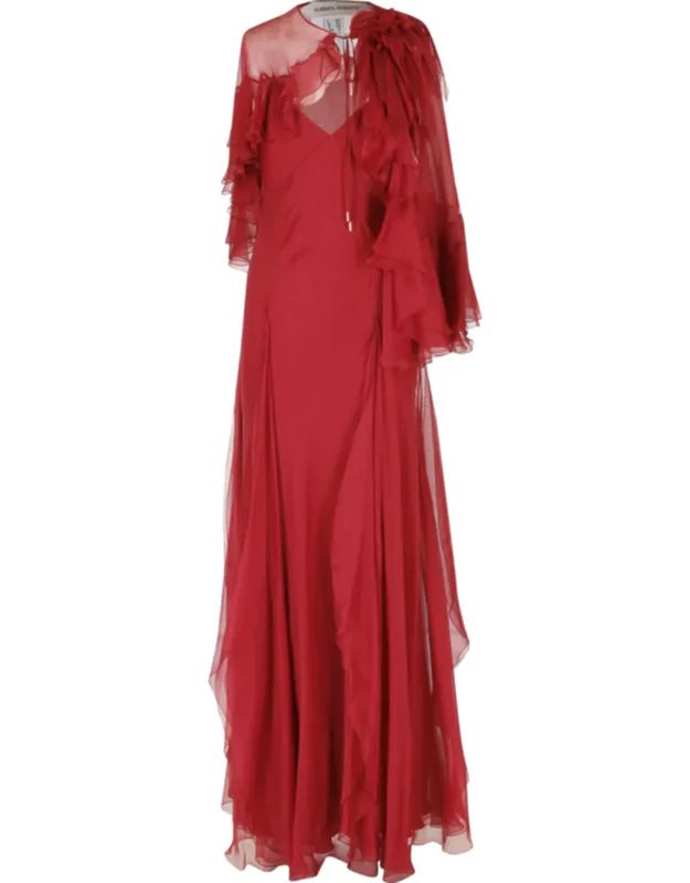 Chiffon Detachable Flower Cape Overlay Silk Dress