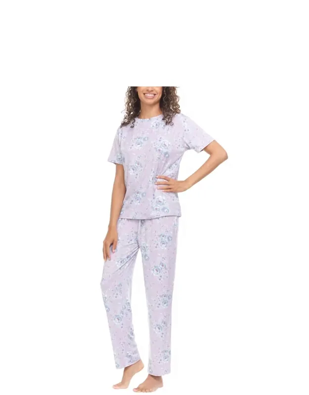 Printed Notch Collar Pajama Set