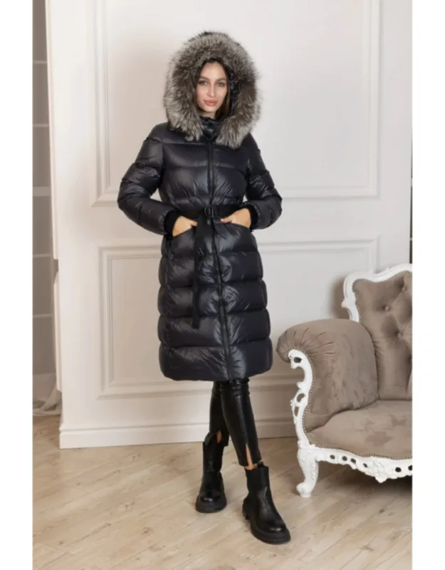 Genuine Silver Fox Fur Trim Down Fill Coat