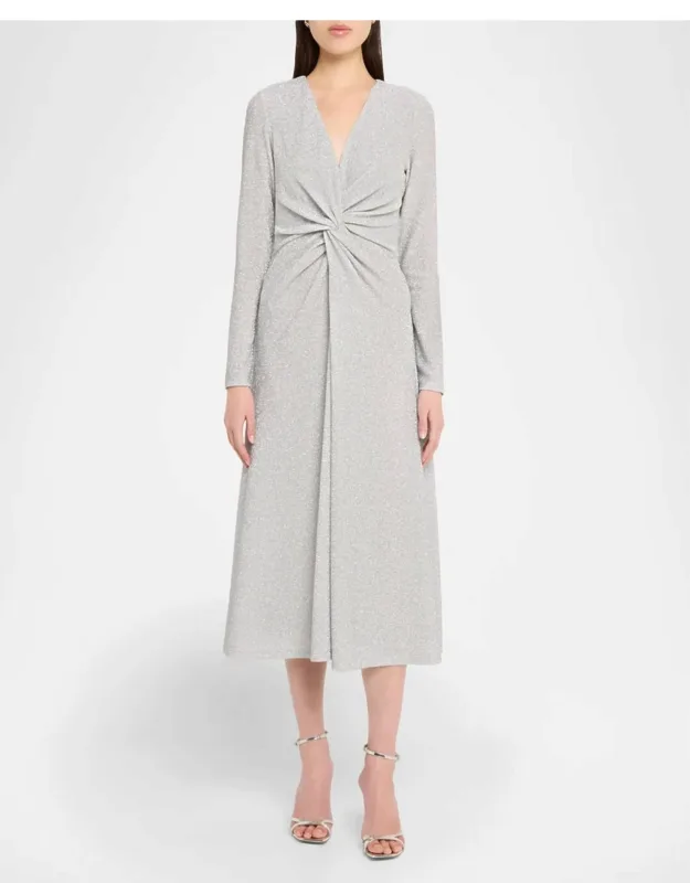 Twist Front Long Sleeve Sparkle Dress