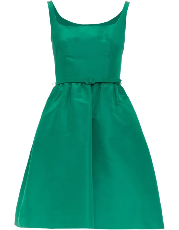 Silk Faille Square Neck Belted Dress