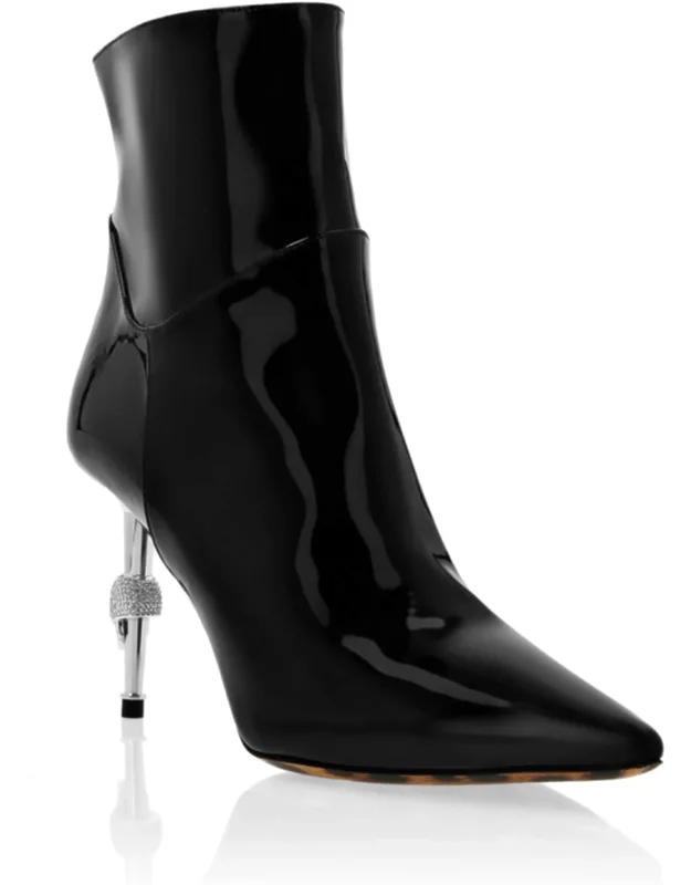 Soft Patent Leather Mid Heel Boots