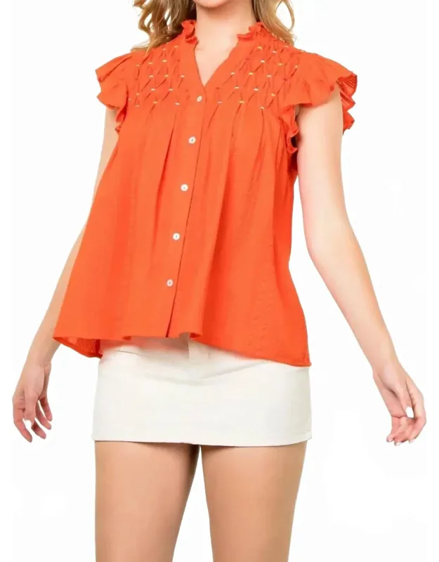 Embroidered Button Down Top