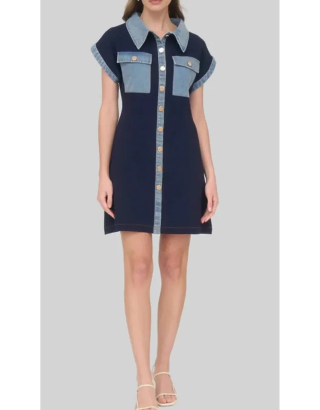 Denim Trim Mini Dress