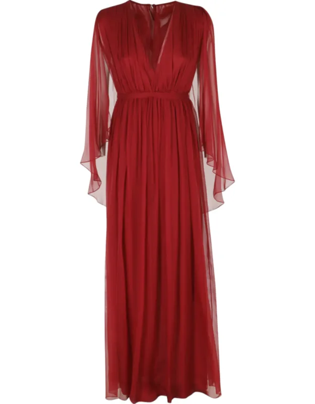 Silk Chiffon V-neck Pleated Dress