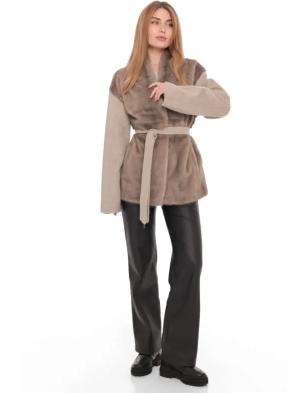 Melia Genuine Mink Fur Virgin Wool Coat