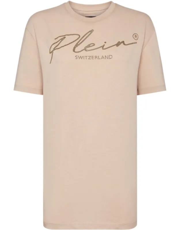 T-shirt With Round Neck And Crystal Signature