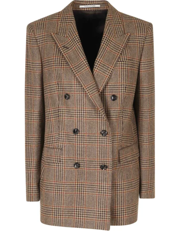 Double-breasted Prince Of Wales Check Wool Blazer