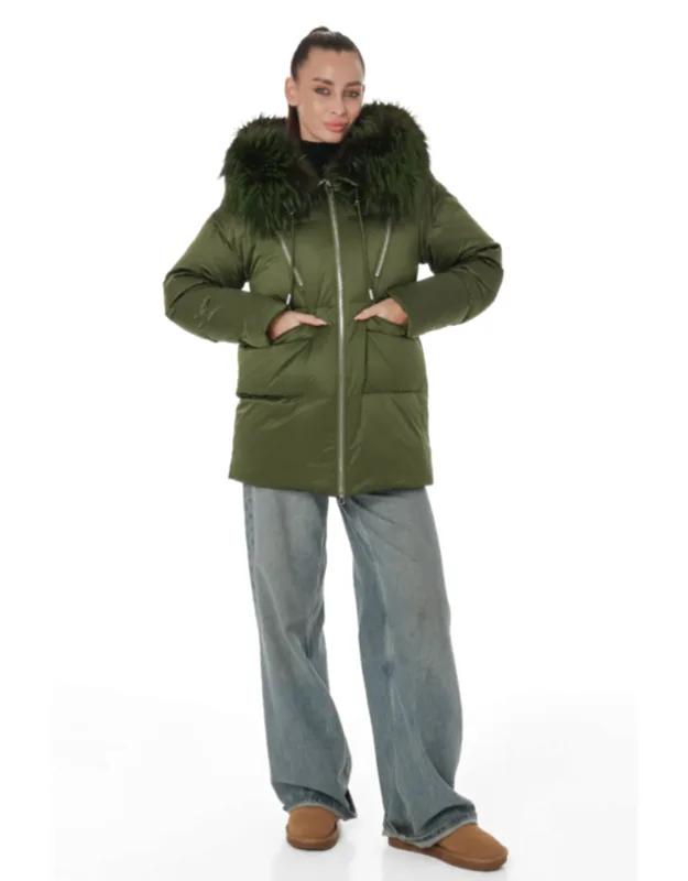 Genuine Silver Fox Fur Down Fill Coat