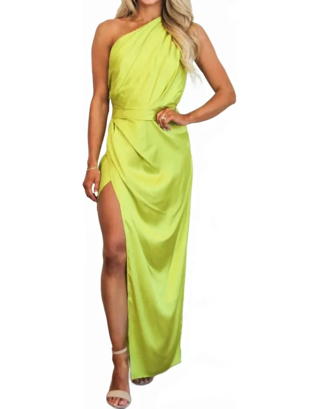 One Shoulder Satin Maxi Dress