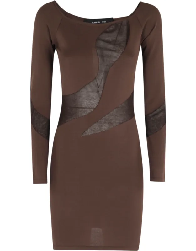 Semi-sheer Inserts Boat-neck Viscose Mini Dress