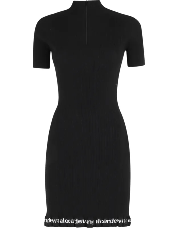 Ribbed Ruffled Logo-printed Mini Dress