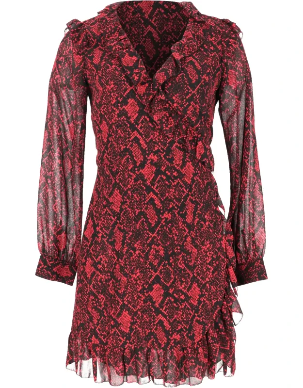 Snakeskin-print Ruffled Mini Dress