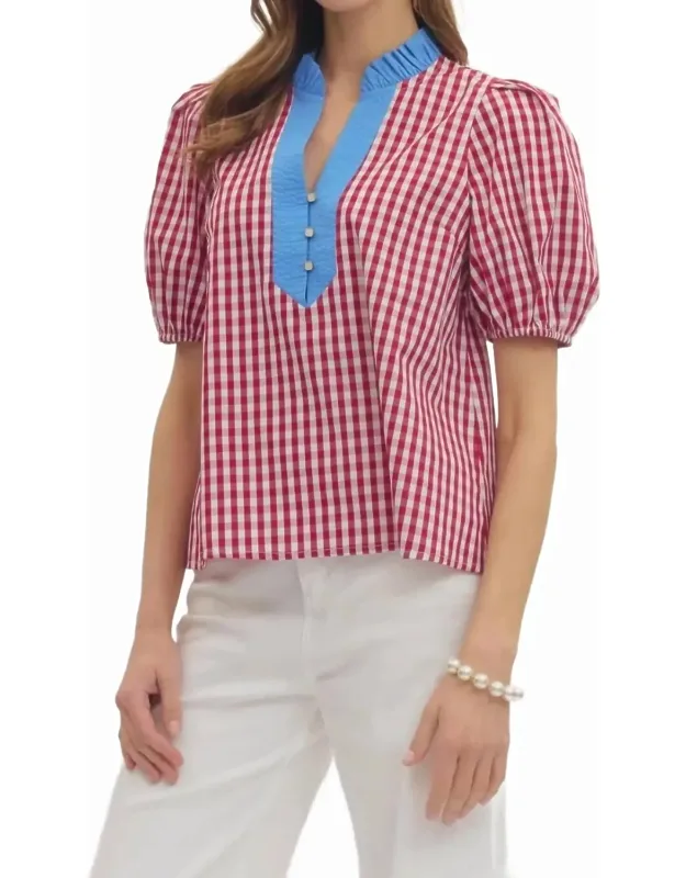 Gingham Puff Sleeve Top
