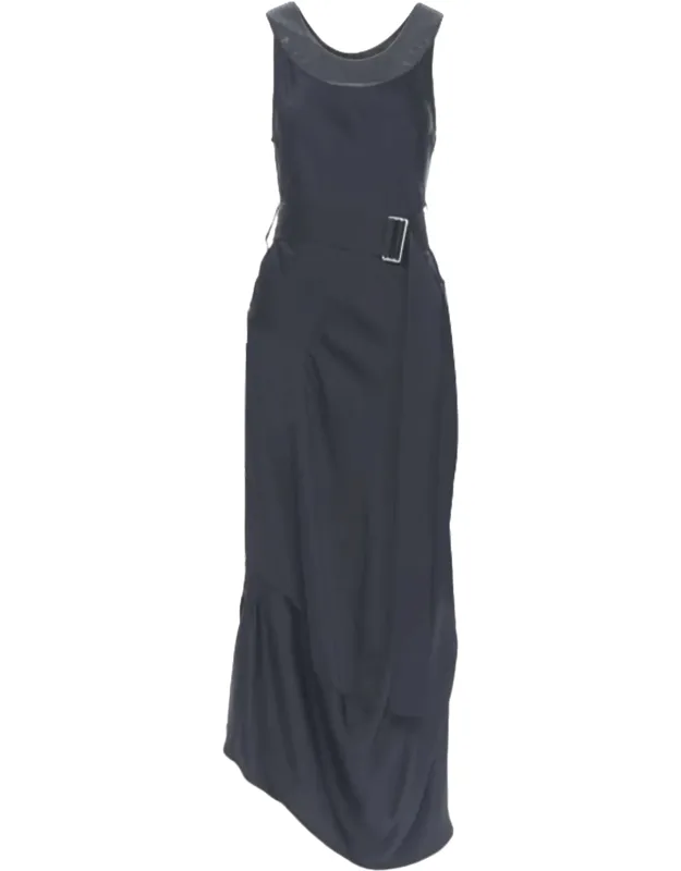 Satin Leather Collar Dress