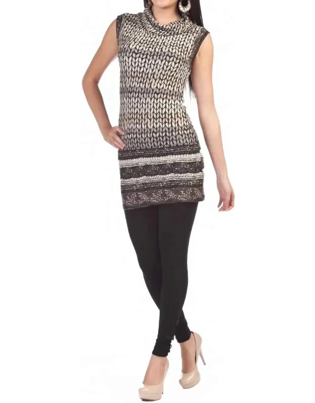 Wheat Print Sleeveless Cowl Neck Dress