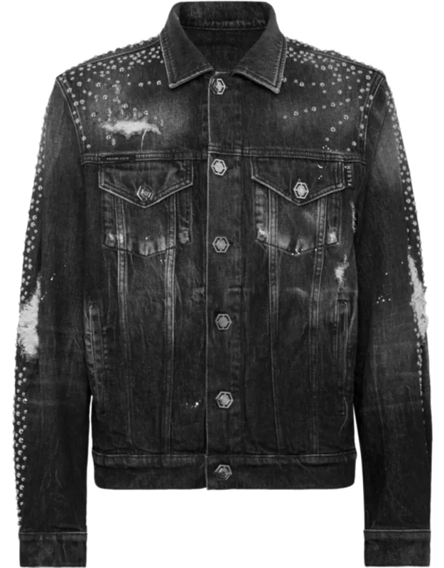 Denim Trucker Jacket With Studs