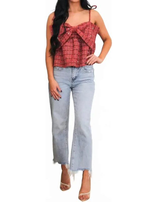 Bow Babydoll Plaid Tweed Top