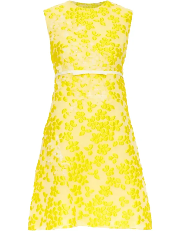 Silk Floral Cloque Mini Bow Dress
