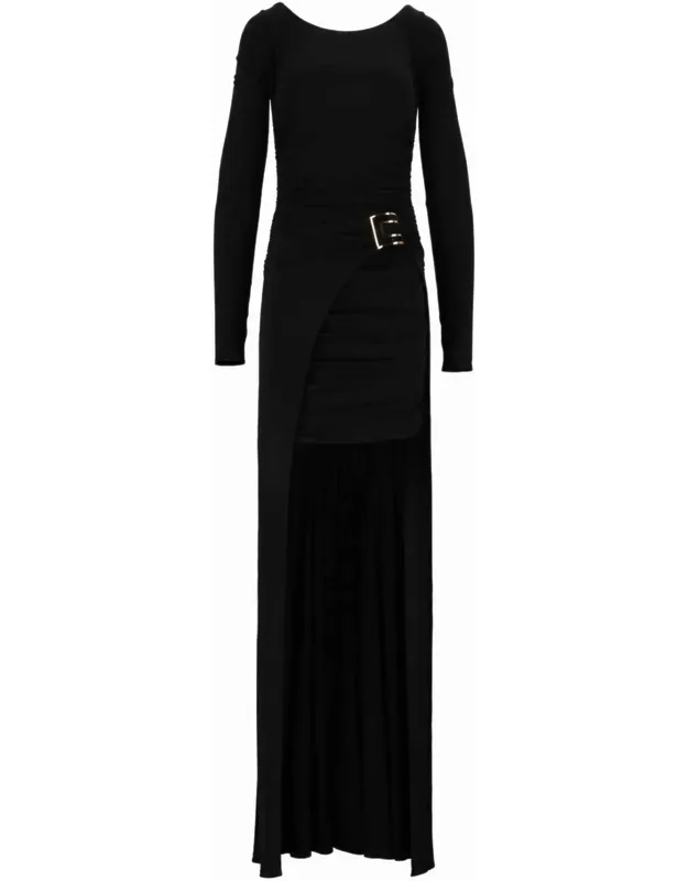 Ruched Asymmetrical Long-sleeved Midi Dress