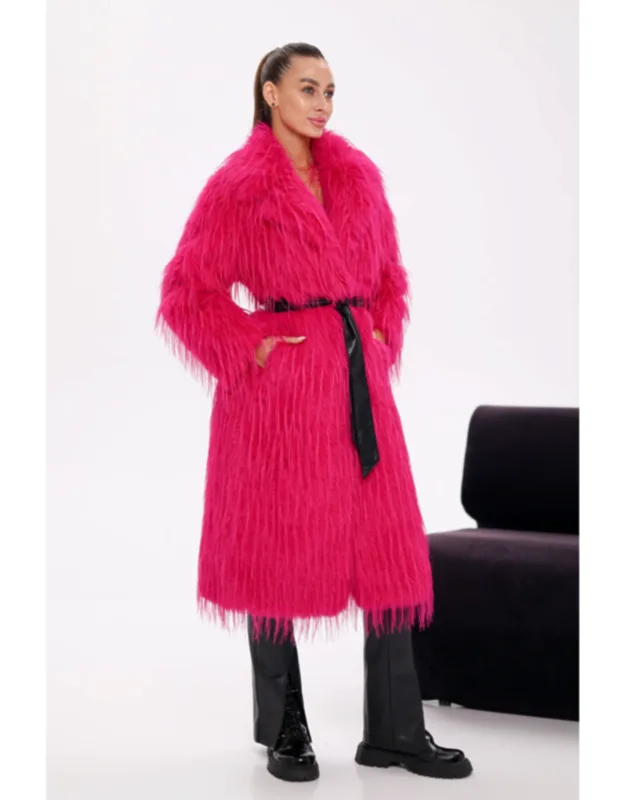 Faux Ostrich Effect Fur Coat