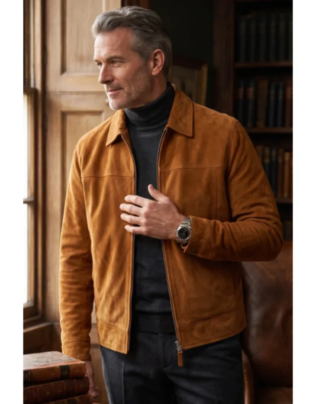 Goat Suede Leather Harrington Biker Jacket