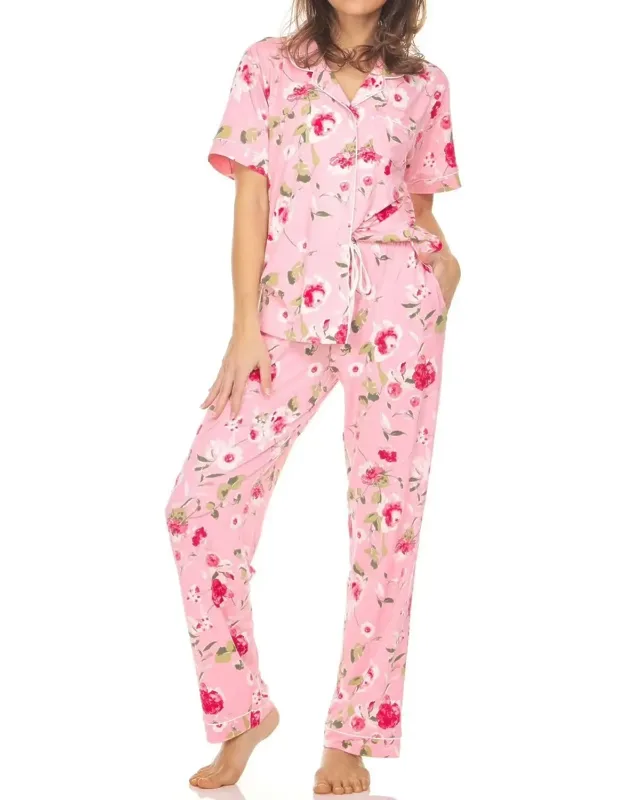 Printed Notch Collar Pajama Set