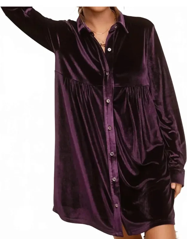 Velvet Mini Shirt Dress
