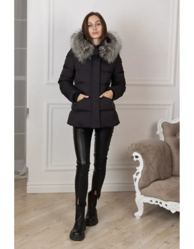 Genuine Silver Fox Fur Down Fill Coat